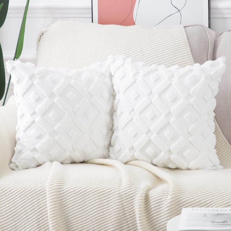 MADIZZ Set of 2 White Plush Short Wool Throw Pillow Covers 20x20 Inch Square Super Soft Cozy Decorative Velvet Cushion Cover for Sofa Bedroom Livingroom Pillow Shell - Image 5